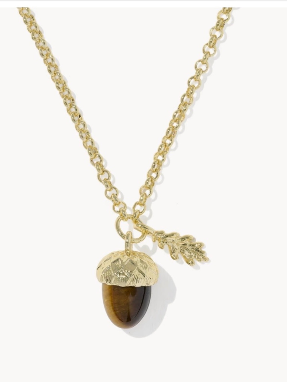 Kendra Scott Acorn Gold Short Pendant Necklace in Brown Tiger's Eye